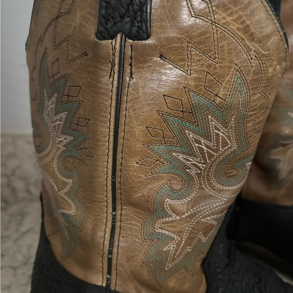 Double H Made in Mexico Men's Black and Tan Leather Western Cowboy Boots - Picture 4 of 13